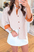 Striped Ruffle Collar Puff Sleeve Button Down Shirt