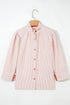 Striped Ruffle Collar Puff Sleeve Button Down Shirt