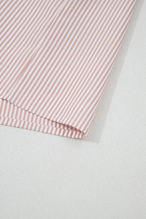 Striped Ruffle Collar Puff Sleeve Button Down Shirt