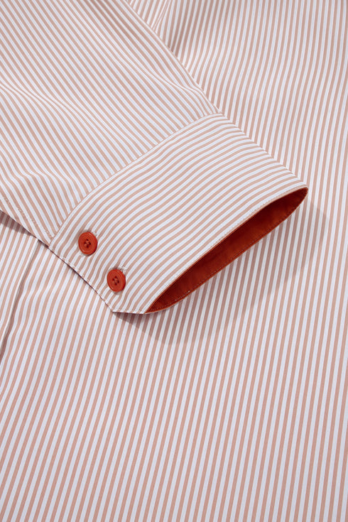 Striped Ruffle Collar Puff Sleeve Button Down Shirt