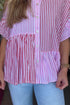 Striped Ruffle Sleeve Button Down Babydoll Shirt