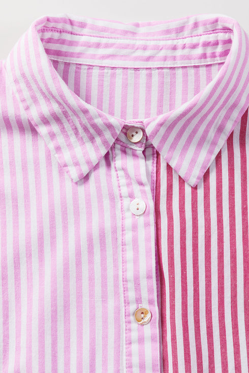 Striped Ruffle Sleeve Button Down Babydoll Shirt