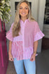 Striped Ruffle Sleeve Button Down Babydoll Shirt