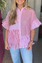 Striped Ruffle Sleeve Button Down Babydoll Shirt