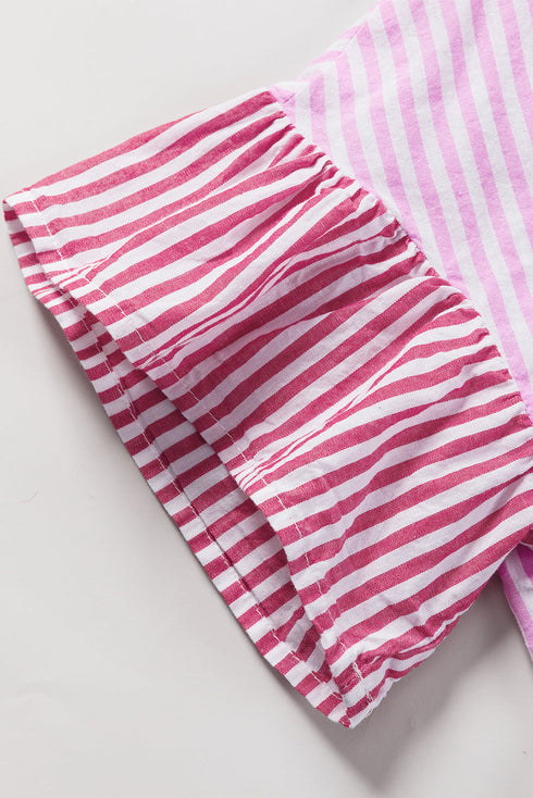 Striped Ruffle Sleeve Button Down Babydoll Shirt