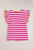 Striped Ruffle Sleeve Crew Neck Casual Blouse