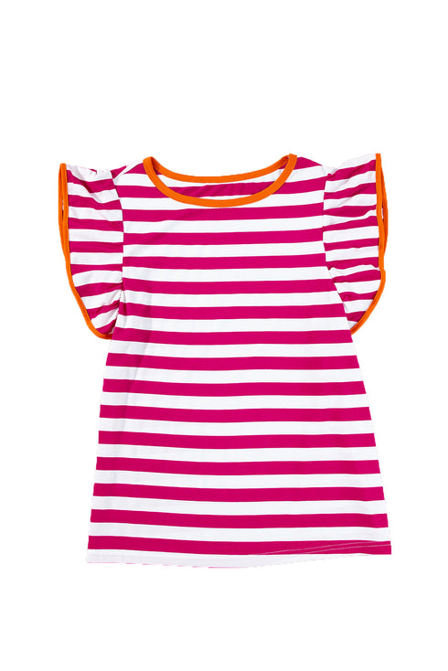 Striped Ruffle Sleeve Crew Neck Casual Blouse