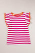 Striped Ruffle Sleeve Crew Neck Casual Blouse