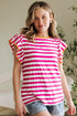 Striped Ruffle Sleeve Crew Neck Casual Blouse