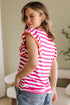 Striped Ruffle Sleeve Crew Neck Casual Blouse