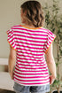 Striped Ruffle Sleeve Crew Neck Casual Blouse
