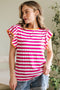 Striped Ruffle Sleeve Crew Neck Casual Blouse