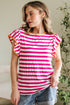 Striped Ruffle Sleeve Crew Neck Casual Blouse