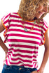 Striped Ruffle Sleeve Crew Neck Casual Blouse