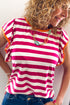 Striped Ruffle Sleeve Crew Neck Casual Blouse