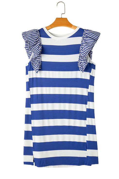 Striped Ruffle Sleeve Relaxed Fit Knit Shift Dress