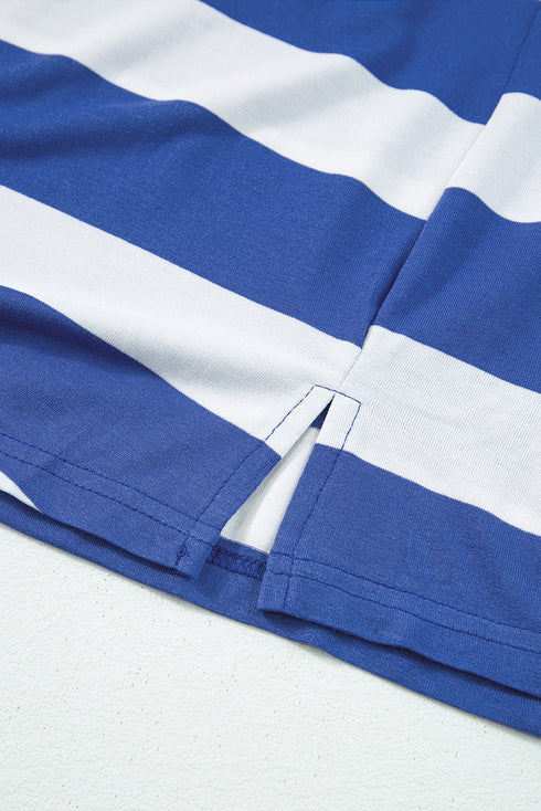 Striped Ruffle Sleeve Relaxed Fit Knit Shift Dress