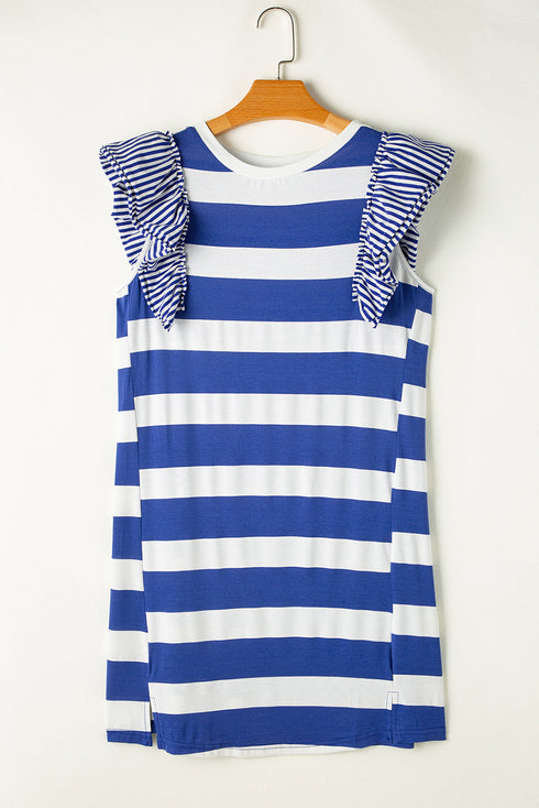 Striped Ruffle Sleeve Relaxed Fit Knit Shift Dress