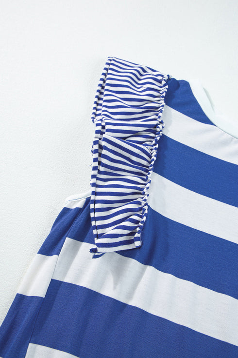Striped Ruffle Sleeve Relaxed Fit Knit Shift Dress