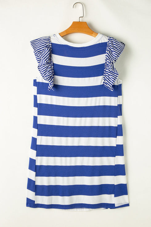 Striped Ruffle Sleeve Relaxed Fit Knit Shift Dress