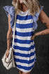 Striped Ruffle Sleeve Relaxed Fit Knit Shift Dress