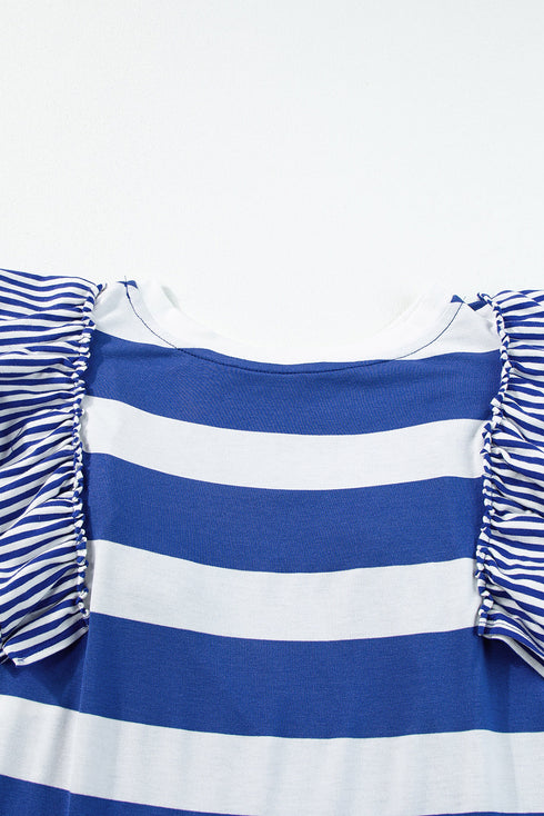 Striped Ruffle Sleeve Relaxed Fit Knit Shift Dress