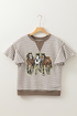 Striped Ruffle Sleeve Sequin Horse Patch Graphic Top
