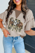 Striped Ruffle Sleeve Sequin Horse Patch Graphic Top