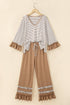 Striped Ruffle Sleeve V Neck Drawstring Pant Set