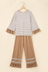 Striped Ruffle Sleeve V Neck Drawstring Pant Set