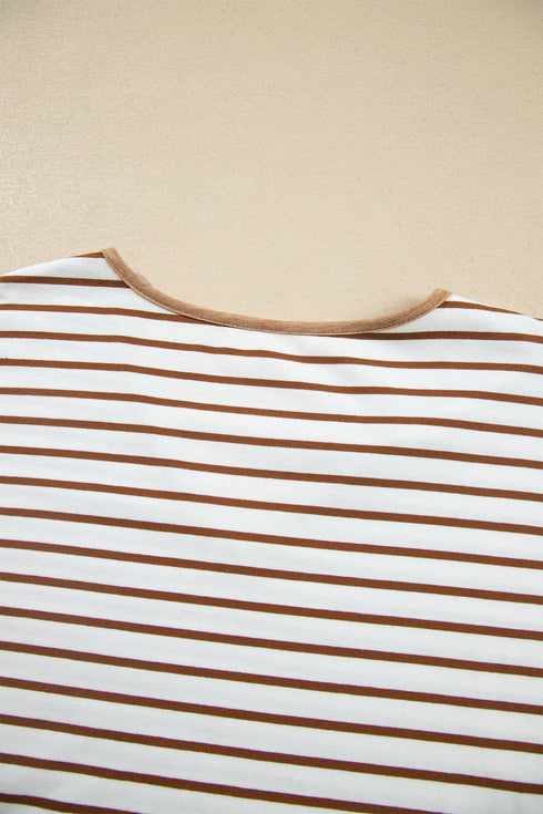 Striped Ruffle Sleeve V Neck Drawstring Pant Set