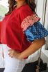 Striped Ruffle Star Print Bubble Sleeve Patchwork Top