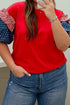Striped Ruffle Star Print Bubble Sleeve Patchwork Top
