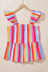 Striped Ruffle Strap Square Neck Babydoll Top