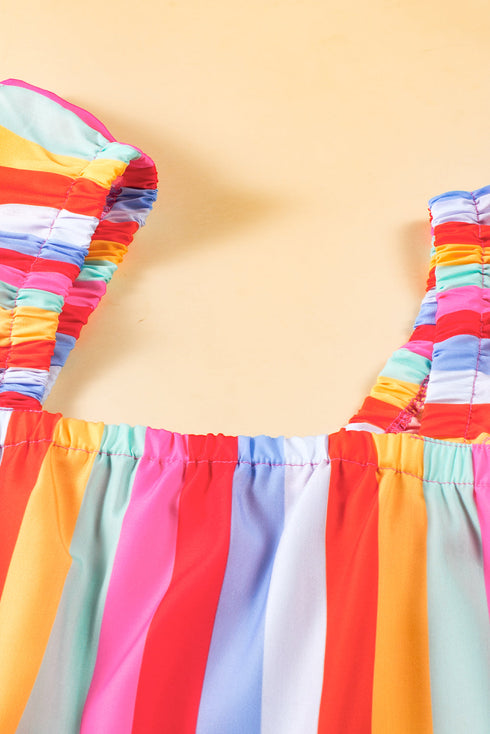 Striped Ruffle Strap Square Neck Babydoll Top