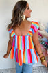 Striped Ruffle Strap Square Neck Babydoll Top