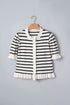Striped Ruffle Trim Button Down Short Sleeve Sweater