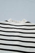 Striped Ruffle Trim Button Down Short Sleeve Sweater