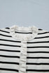 Striped Ruffle Trim Button Down Short Sleeve Sweater
