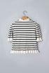 Striped Ruffle Trim Button Down Short Sleeve Sweater