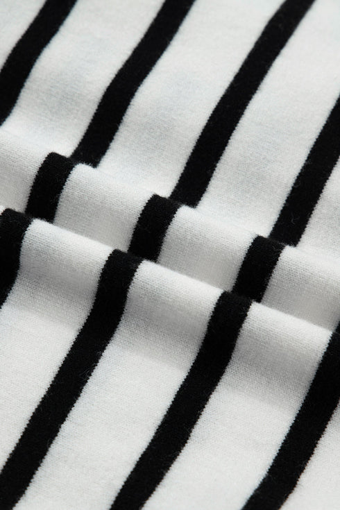 Striped Ruffle Trim Button Down Short Sleeve Sweater