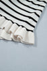 Striped Ruffle Trim Button Down Short Sleeve Sweater