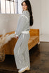 Striped Ruffle Trim Drop Shoulder Wide Leg Pant Set