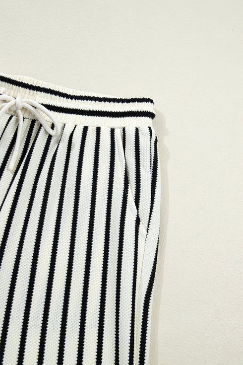 Striped Ruffle Trim Drop Shoulder Wide Leg Pant Set