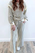 Striped Ruffle Trim Drop Shoulder Wide Leg Pant Set