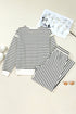 Striped Ruffle Trim Drop Shoulder Wide Leg Pant Set
