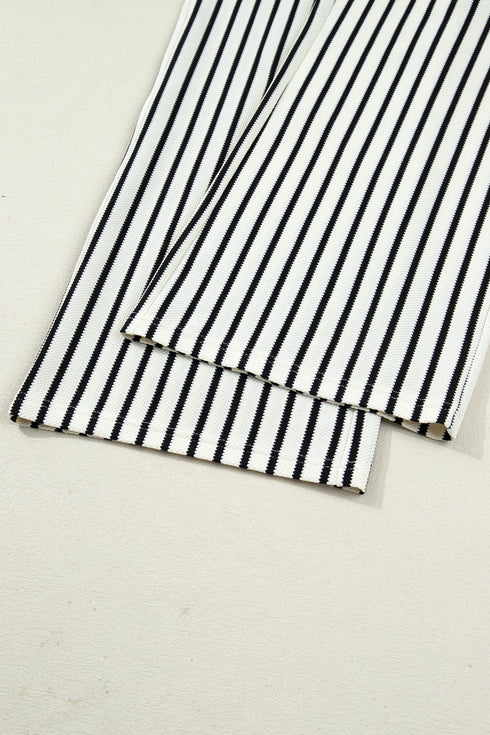 Striped Ruffle Trim Drop Shoulder Wide Leg Pant Set