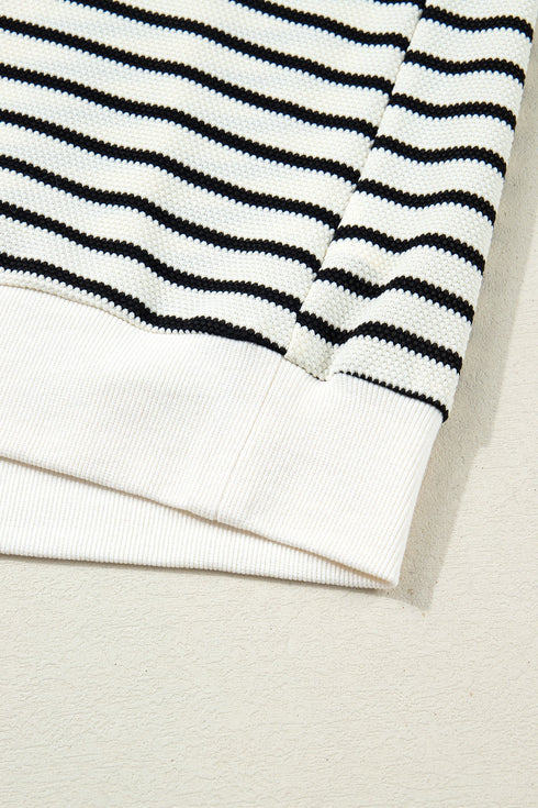 Striped Ruffle Trim Drop Shoulder Wide Leg Pant Set