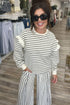 Striped Ruffle Trim Drop Shoulder Wide Leg Pant Set