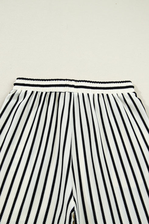 Striped Ruffle Trim Drop Shoulder Wide Leg Pant Set